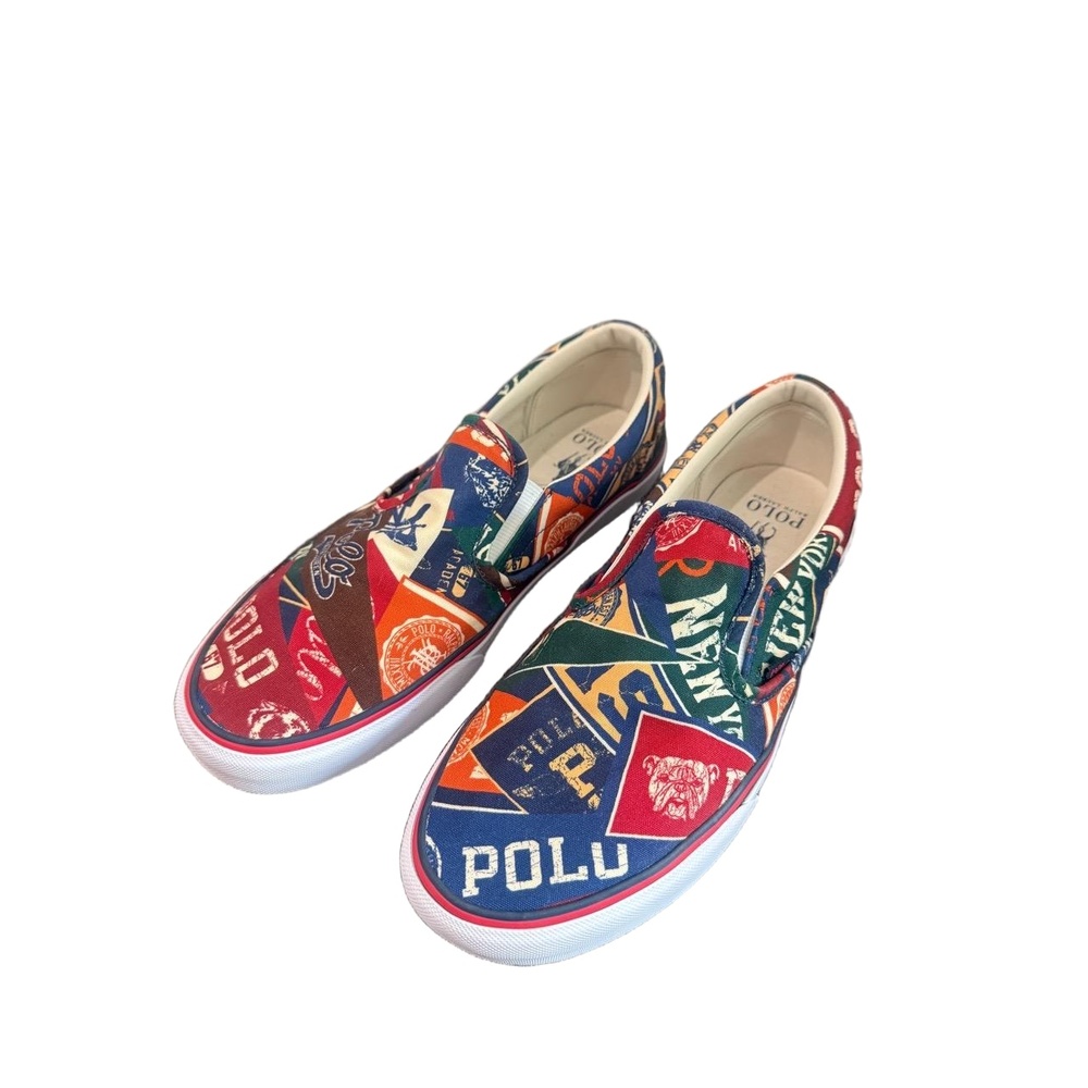 Polo Ralph Lauren Mens US 10.5 Keaton Patchwork Slip On Sneakers Collegiate Flag